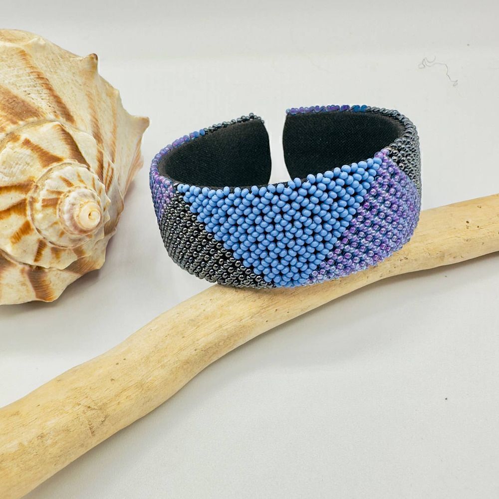 South African Beaded Wide Bangle Open Cuff Bracelet Free Size